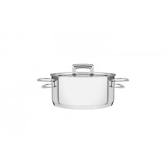 CACAROLA BRAVA RASA EM ACO INOX FUNDO TRIPLO COM TAMPA PLANA E ALCAS 16 CM 1,4 L TRAMONTINA