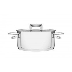 CACAROLA BRAVA RASA EM ACO INOX FUNDO TRIPLO COM TAMPA PLANA E ALCAS 24 CM 4,8 L TRAMONTINA