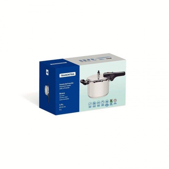 PANELA DE PRESSÃO TRAMONTINA BRAVA EM AÇO INOX COM FUNDO TRIPLO 22 CM 6 L