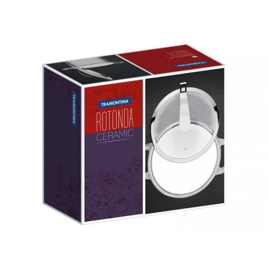 CACAROLA ROTONDA CERAMIC RASA EM ACO INOX FUNDO TRIPLO EM CERAMICA BRANCA 24 CM 4,6 L TRAMONTINA