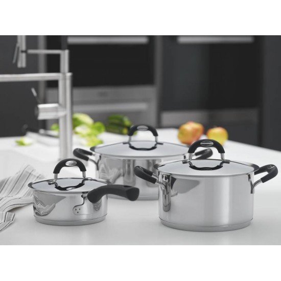 FRIGIDEIRA DUO SILICONE EM ACO INOX FUNDO TRIPLO COM TAMPA E CABO DE SILICONE 20 CM 2,1 L TRAMONTINA