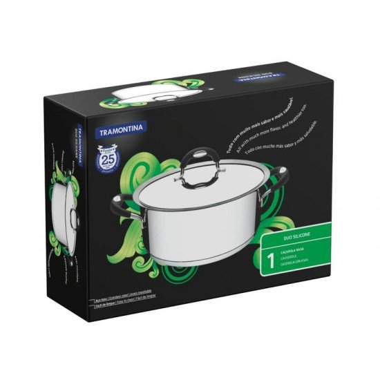 CACAROLA DUO SILICONE RASA EM ACO INOX FUNDO TRIPLO TAMPA E ALCAS EM SILICONE 16 CM 1,4 L TRAMONTINA