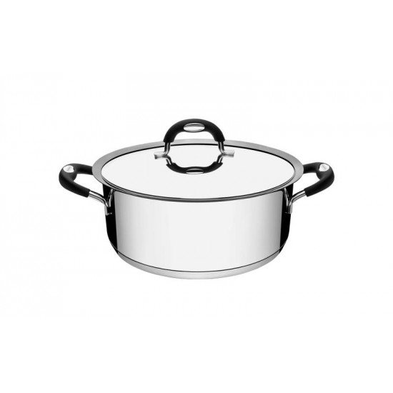 CACAROLA RASA DUO SILICONE EM ACO INOX FUNDO TRIPLO TAMPA E ALCAS EM SILICONE 24 CM 4,7 L TRAMONTINA