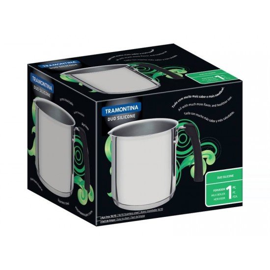 FERVEDOR DUO SILICONE EM ACO INOX FUNDO TRIPLO COM CABO DE SILICONE 14 CM 2,0 L TRAMONTINA