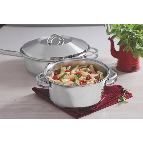 CACAROLA RASA SOLAR EM ACO INOX FUNDO TRIPLO COM TAMPA E ALCAS 16 CM 1,4 L TRAMONTINA