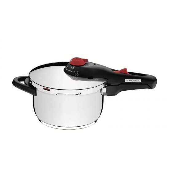 PANELA DE PRESSÃO TRAMONTINA SOLAR EM AÇO INOX FUNDO TRIPLO COM 5 DISPOSITIVOS DE SEGURANÇA 22 CM 4,5 L