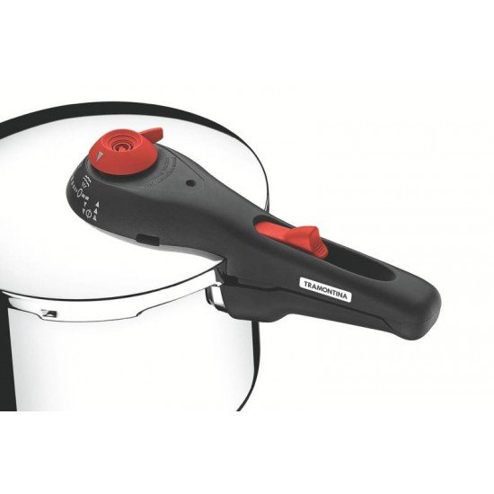 PANELA DE PRESSÃO TRAMONTINA SOLAR EM AÇO INOX FUNDO TRIPLO COM 5 DISPOSITIVOS DE SEGURANÇA 22 CM 6 L