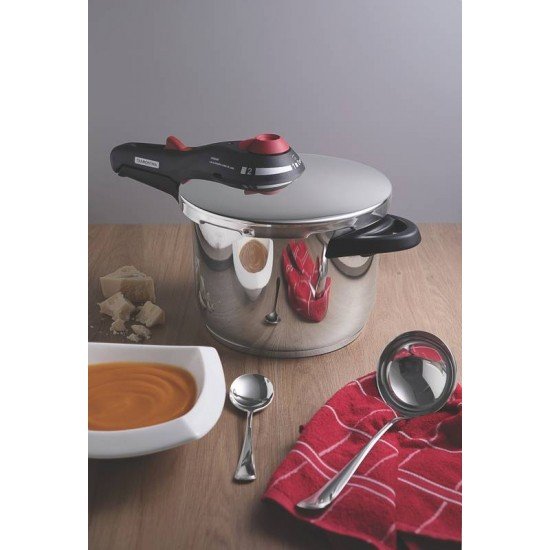 PANELA DE PRESSÃO TRAMONTINA SOLAR EM AÇO INOX FUNDO TRIPLO COM 5 DISPOSITIVOS DE SEGURANÇA 22 CM 6 L