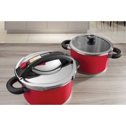 PANELA DE PRESSAO PRESTO VERMELHA EM ACO INOX FUNDO TRIPLO 24 CM 6 L TRAMONTINA
