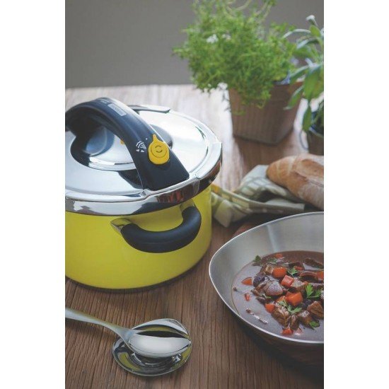 PANELA DE PRESSAO PRESTO AMARELA EM ACO INOX FUNDO TRIPLO 24 CM 6 L TRAMONTINA