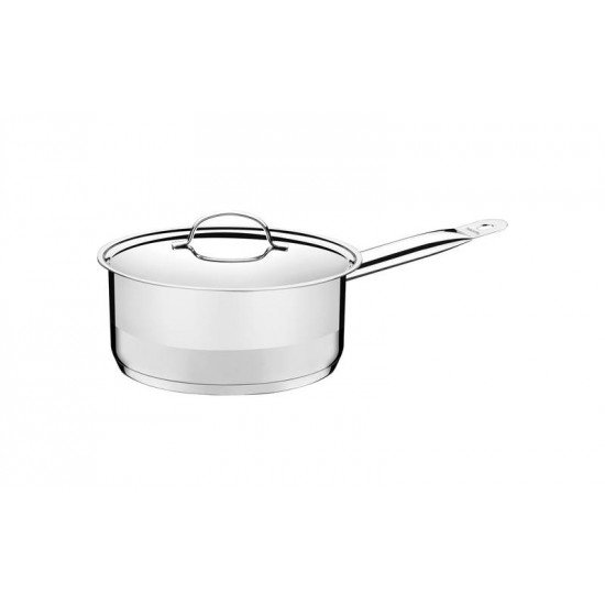 PANELA PROFESSIONAL EM ACO INOX FUNDO TRIPLO COM TAMPA PLANA DETALHE SATINADO 16 CM 1,4 L TRAMONTINA