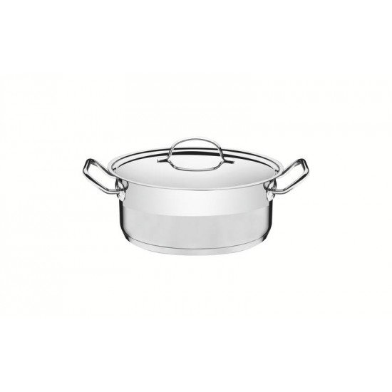 CAÇAROLA TRAMONTINA PROFESSIONAL RASA EM AÇO INOX FUNDO TRIPLO COM TAMPA PLANA DETALHE SATINADO 16 CM 1,4 L