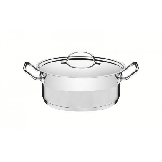 CAÇAROLA TRAMONTINA PROFESSIONAL RASA EM AÇO INOX FUNDO TRIPLO COM TAMPA PLANA DETALHE SATINADO 20 CM 2,9 L