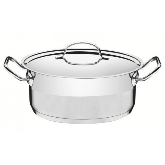CAÇAROLA TRAMONTINA PROFESSIONAL  RASA EM AÇO INOX FUNDO TRIPLO COM TAMPA PLANA DETALHE SATINADO 28 CM 7,1 L