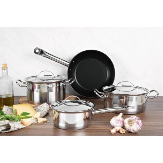 CAÇAROLA TRAMONTINA PROFESSIONAL FUNDA EM AÇO INOX FUNDO TRIPLO COM TAMPA PLANA DETALHE SATINADO 20 CM 3,6 L