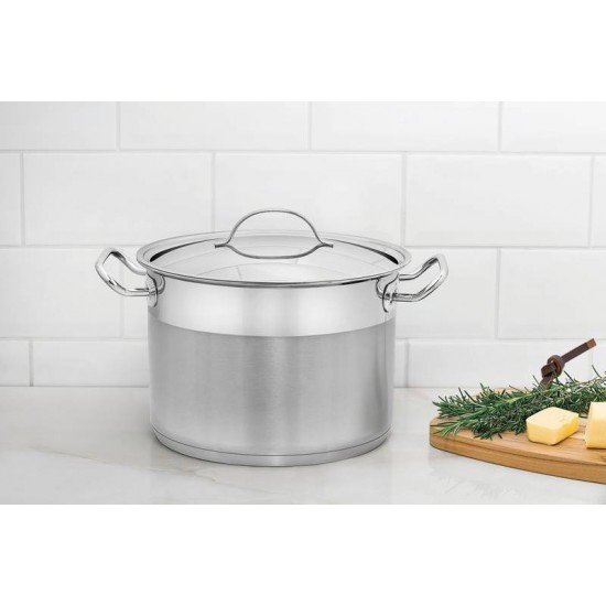 CALDEIRAO PROFESSIONAL EM ACO INOX FUNDO TRIPLO TAMPA PLANA DETALHE SATINADO 20 CM 4,6 L TRAMONTINA
