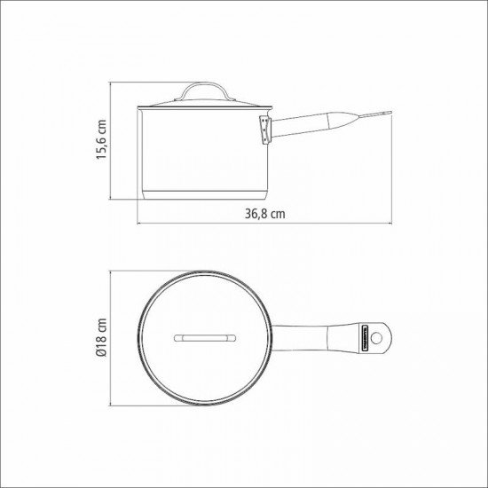 CALDEIRÃO TRAMONTINA PROFESSIONAL EM AÇO INOX FUNDO TRIPLO COM TAMPA PLANA DETALHE SATINADO E CABO 16 CM 2,2 L