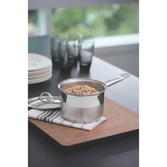 CALDEIRÃO TRAMONTINA PROFESSIONAL EM AÇO INOX FUNDO TRIPLO COM TAMPA PLANA DETALHE SATINADO E CABO 16 CM 2,2 L