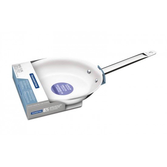 FRIGIDEIRA PROFESSIONAL RASA EM ACO INOX FUNDO TRIPLO EM CERAMICA BRANCA CABO 26 CM 2 L TRAMONTINA