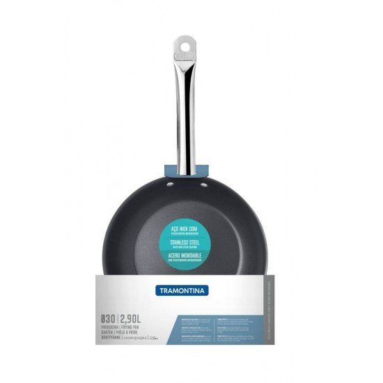 FRIGIDEIRA PROFESSIONAL RASA EM ACO INOX FUNDO TRIPLO EM ANTIADERENTE CABO 30 CM 2,9 L TRAMONTINA