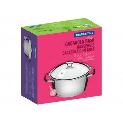 CACAROLA RASA ALLEGRA EM ACO INOX COM FUNDO TRIPLO E TAMPA DE VIDRO 24 CM 4,2 L TRAMONTINA
