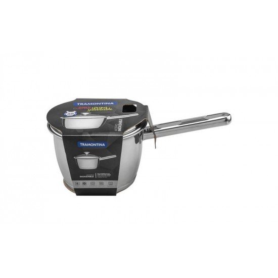 CALDEIRAO COM CABO ACO INOX FUNDO TRIPLO E TAMPA DE VIDRO 16CM TRAMONTINA