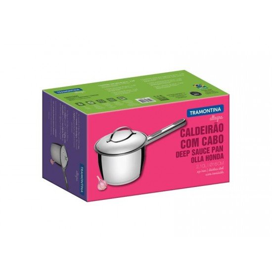 CALDEIRAO ALLEGRA EM ACO INOX COM FUNDO TRIPLO 16 CM 2,1 L TRAMONTINA