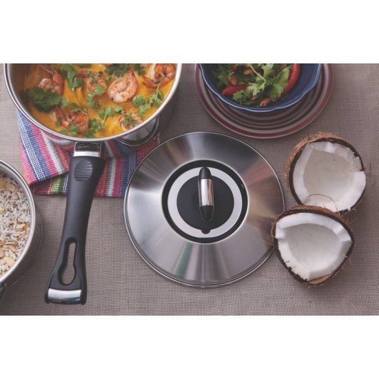 PANELA SOLAR BAQUELITE EM ACO INOX FUNDO TRIPLO COM TAMPA CABO DE BAQUELITE 20 CM 2,9 L TRAMONTINA