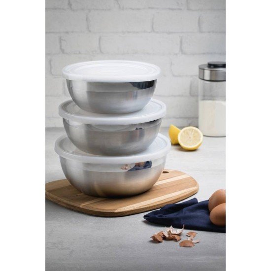 JOGO DE POTES TRAMONTINA FREEZINOX EM AÇO INOX COM TAMPA PLÁSTICA 3 PEÇAS