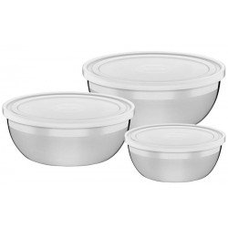 JOGO DE POTES EM ACO INOX COM TAMPA PLASTICA FREEZINOX 3 PECAS TRAMONTINA