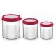 JOGO DE POTES CUCINA EM ACO INOX TAMPA PLASTICA VERMELHA COM VISOR 3 PECAS TRAMONTINA