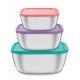 JOGO DE POTES FREEZINOX QUADRADOS EM ACO INOX COM TAMPAS PLASTICA MULTICORES 3 PECAS TRAMONTINA