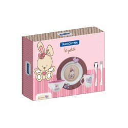 KIT PARA REFEICAO LE PETIT EM CERAMICA E ACO INOX ROSA 5 PECAS TRAMONTINA