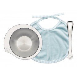 KIT INFANTIL TRAMONTINA LE PETIT PARA REFEIÇÃO AZUL EM AÇO INOX 3 PEÇAS
