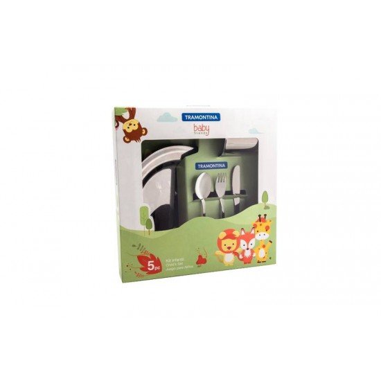 KIT INFANTIL TRAMONTINA  PARA REFEIÇÃO EM AÇO INOX 5 PEÇAS