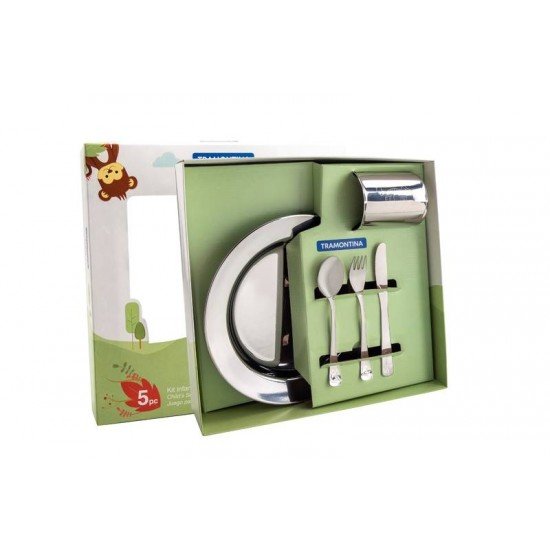 KIT INFANTIL TRAMONTINA  PARA REFEIÇÃO EM AÇO INOX 5 PEÇAS