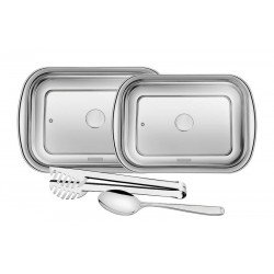 KIT PARA ASSAR E SERVIR COSMOS EM ACO INOX COM TAMPA DE VIDRO 4 PECAS TRAMONTINA