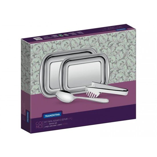 KIT PARA ASSAR E SERVIR COSMOS EM ACO INOX 4 PECAS TRAMONTINA