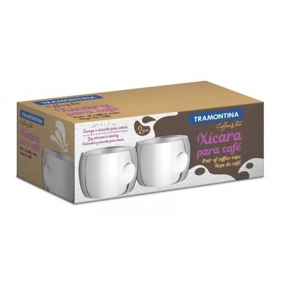 CONJUNTO DE XICARAS INOX PARA CAFE ACABAMENTO BRILHO SEM ALCA 2 PECAS TRAMONTINA