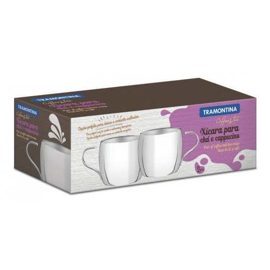 CONJUNTO DE XICARAS INOX PARA CHA E CAPUCCINO ACABAMENTO BRILHO 2 PECAS TRAMONTINA