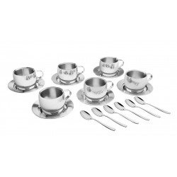 KIT PARA CHA E CAPUCCINO EM ACO INOX ACABAMENTO BRILHO COM XICARA PIRES E COLHER 18 PECAS TRAMONTINA