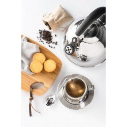 KIT PARA CHA E CAPUCCINO EM ACO INOX ACABAMENTO BRILHO COM XICARA PIRES E COLHER 18 PECAS TRAMONTINA