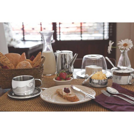 KIT PARA CHA E CAPUCCINO EM ACO INOX ACABAMENTO BRILHO COM XICARA PIRES E COLHER 18 PECAS TRAMONTINA