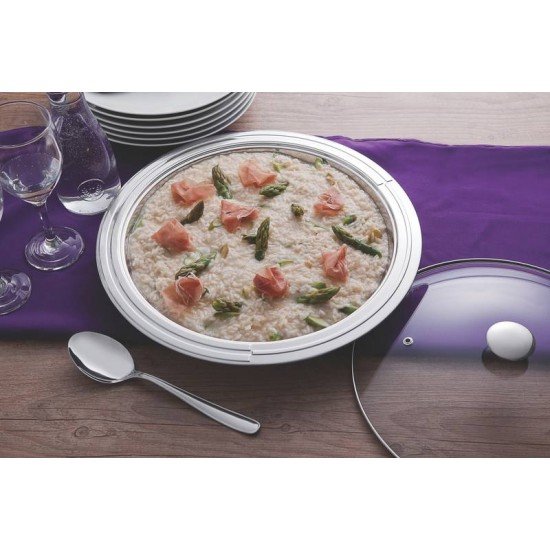 KIT PARA SERVIR CICLO REDONDO EM ACO INOX COM TAMPA DE VIDRO 3 PECAS TRAMONTINA