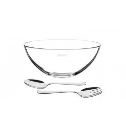 JOGO PARA SALADA LAPIDAR EM CRISTAL COM TALHERES EM ACO INOX 3 PECAS 25 CM 2,9 L TRAMONTINA
