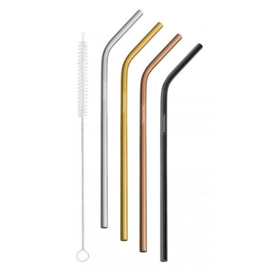 JOGO DE CANUDOS COLORIDOS EM ACO INOX COM ESCOVA 5 PECAS TRAMONTINA