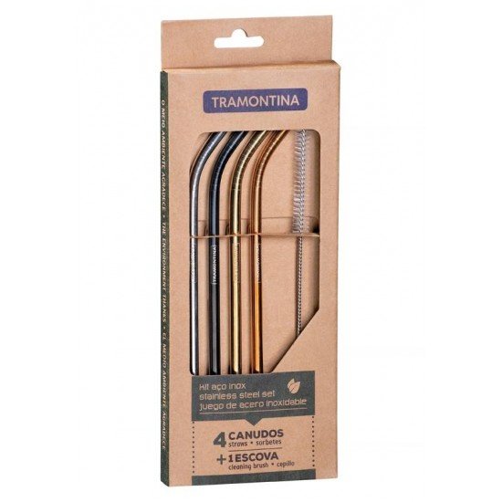 JOGO DE CANUDOS COLORIDOS EM ACO INOX COM ESCOVA 5 PECAS TRAMONTINA