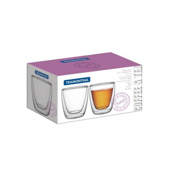 CONJUNTO DE XICARAS PARA CHA E CAFE EM VIDRO DUPLO SEM ALCAS 2 PECAS TRAMONTINA