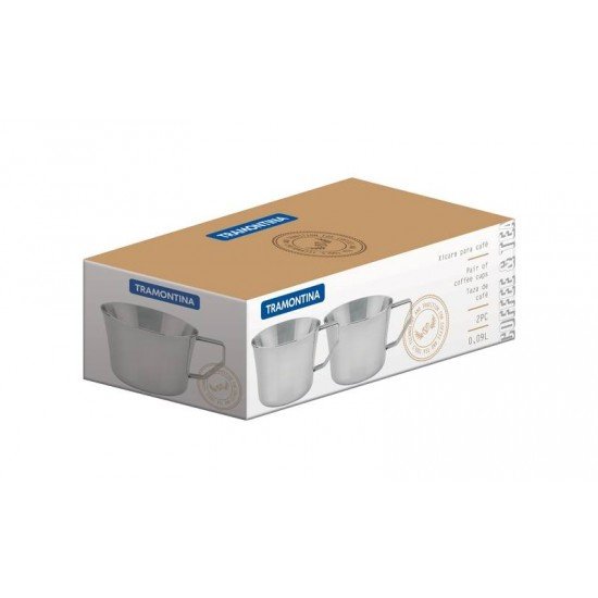CONJUNTO DE XICARAS PARA CHA E CAFE EM ACO INOX COM ACABAMENTO BRILHO 2 PECAS TRAMONTINA