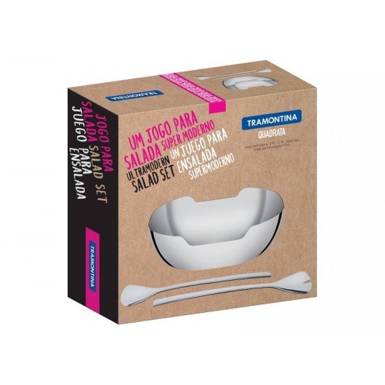 JOGO PARA SALADA QUADRATA EM ACO INOX ACABAMENTO BRILHO 3 PECAS TRAMONTINA